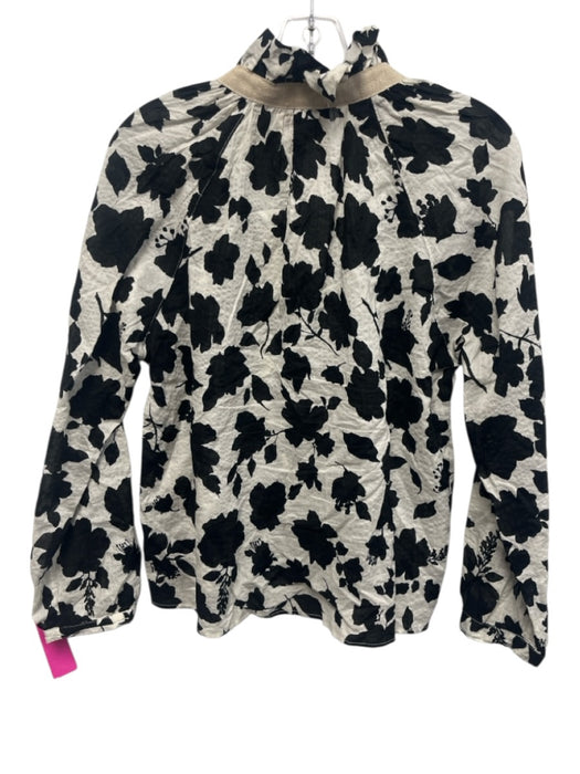 A Shirt Thing Size Est XS White & Black Cotton Floral V Neck Long Sleeve Top White & Black / Est XS
