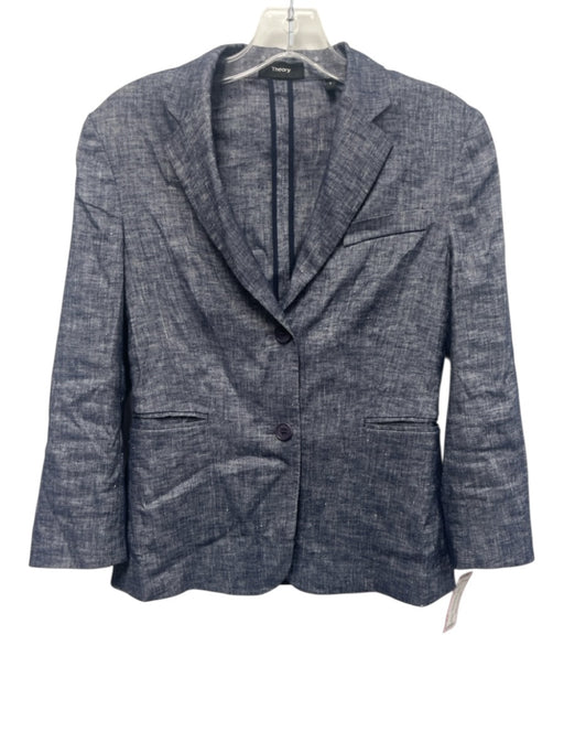 Theory Size 2 Medium Wash Linen Blend Long Sleeve Blazer 2 Button Jacket Medium Wash / 2