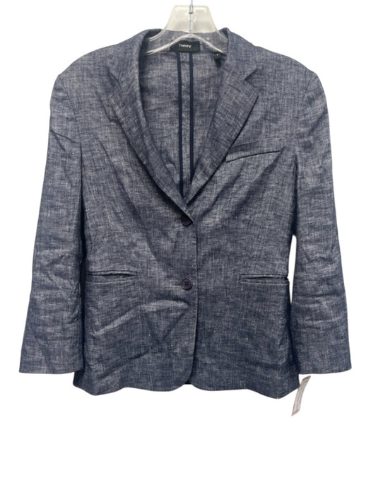 Theory Size 2 Medium Wash Linen Blend Long Sleeve Blazer 2 Button Jacket Medium Wash / 2