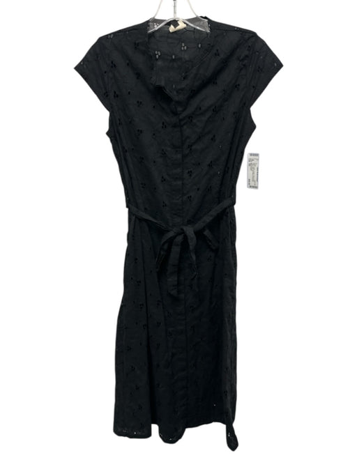 Megan Huntz Size XS Black Cotton Eyelet Floral Button Down Midi Dress Black / XS