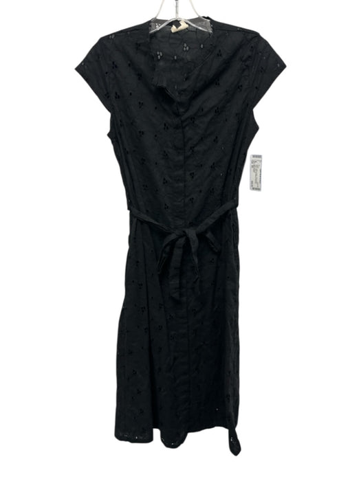 Megan Huntz Size XS Black Cotton Eyelet Floral Button Down Midi Dress Black / XS