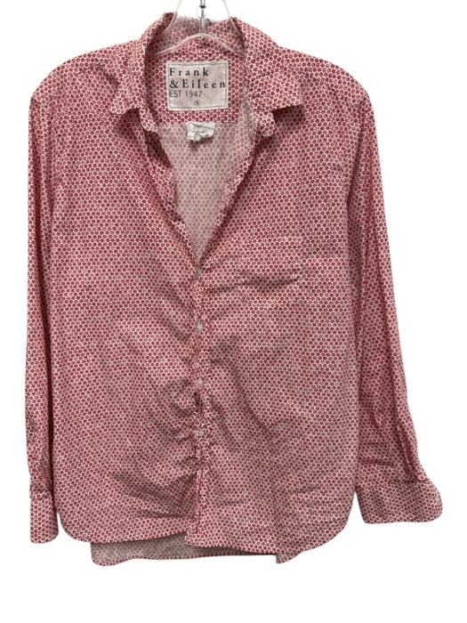 Frank & Eileen Size S Red & White Cotton Mini Floral Button Down Long Sleeve Top Red & White / S