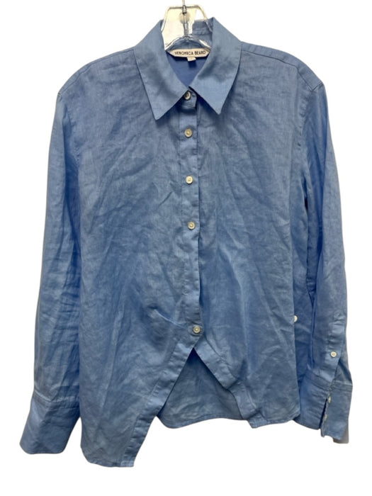 Veronica Beard Size 0 Blue Linen V Hem Long Sleeve Button Down Top Blue / 0