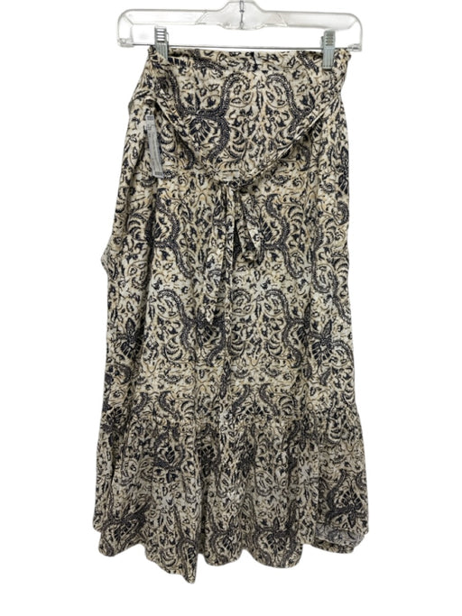 Figue Size XS cream, gray, whtie Cotton Abstract Leaves Wrap Midi Skirt cream, gray, whtie / XS