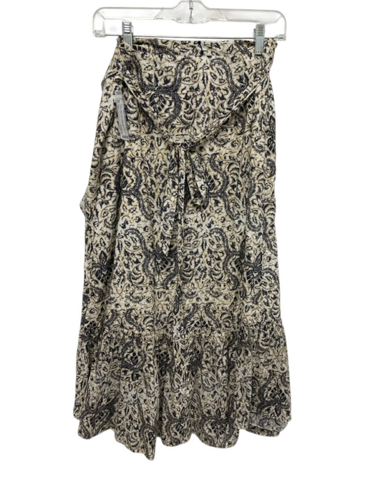 Figue Size XS cream, gray, whtie Cotton Abstract Leaves Wrap Midi Skirt cream, gray, whtie / XS