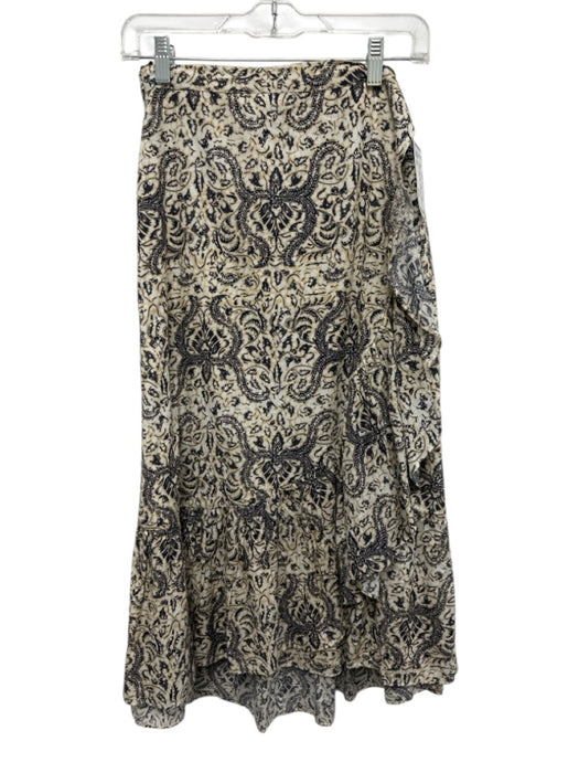 Figue Size XS cream, gray, whtie Cotton Abstract Leaves Wrap Midi Skirt cream, gray, whtie / XS
