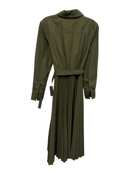 Derek Lam Size 2 Army Green Polyester Blend Long Sleeve Pleated Midi Dress Army Green / 2