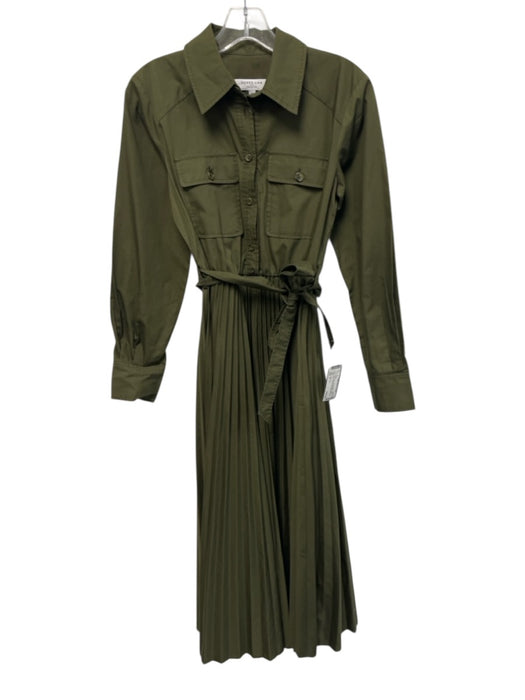 Derek Lam Size 2 Army Green Polyester Blend Long Sleeve Pleated Midi Dress Army Green / 2