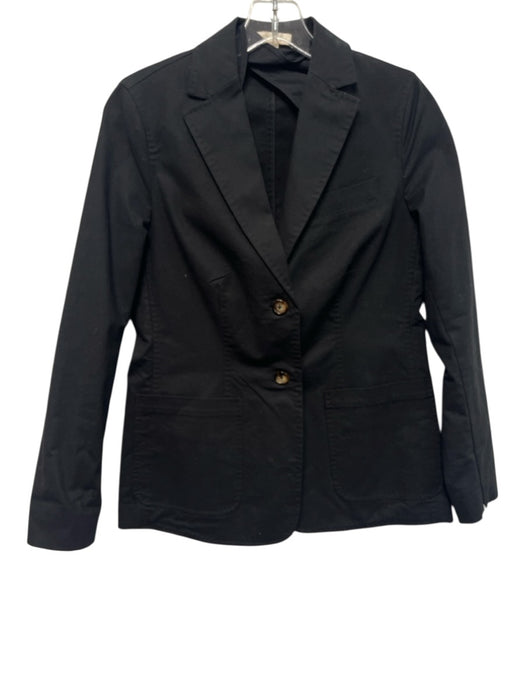 Ann Mashburn Size 2 Black Cotton Canvas Tortoise Shell Button Pockets Jacket Black / 2