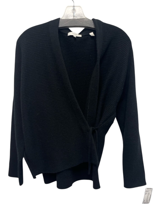 Vince Size XXS Black Wool & Cashmere Long Sleeve Waffle Knit Front Tie Cardigan Black / XXS