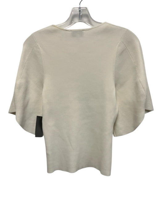 Ted Baker Size 2 White Viscose Blend Half Sleeve Ribbed Stretch Top White / 2