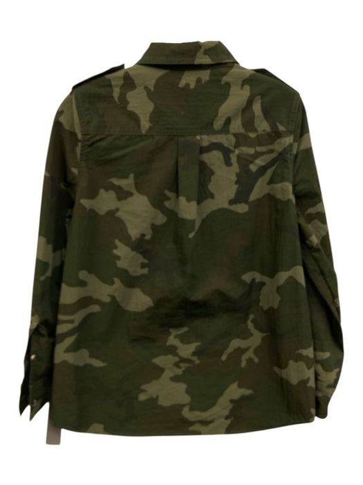 Ann Mashburn Size S Army Green & Brown Cotton Blend Long Sleeve Camo Collar Top Army Green & Brown / S