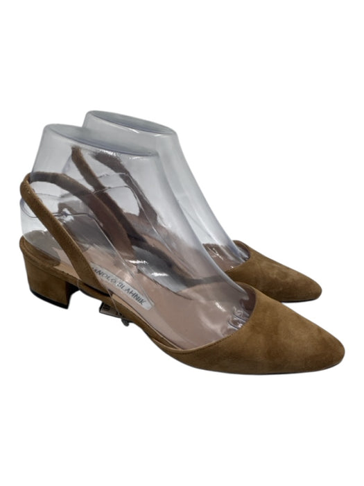 Manolo Blahnik Shoe Size 36.5 Taupe Brown Suede Almond Toe Slingback Pumps Taupe Brown / 36.5