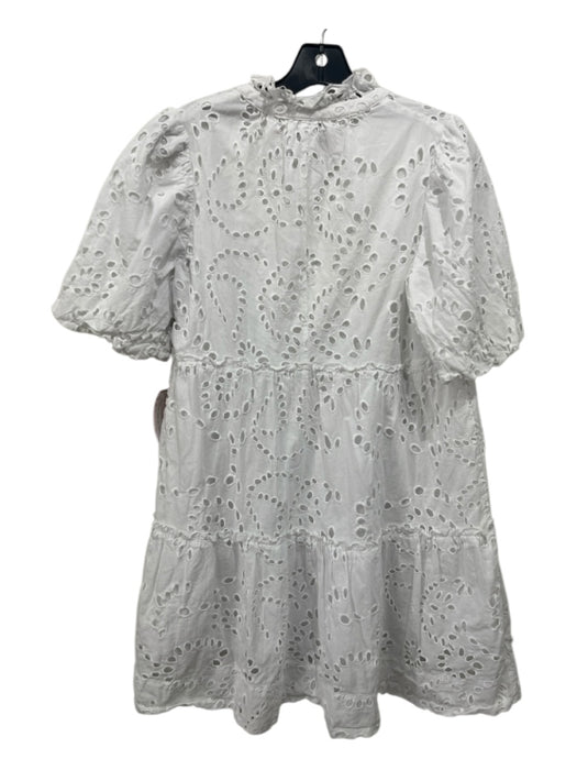 Tuckernuck Size XL White Cotton Eyelet Split V neckline Tiered Dress White / XL