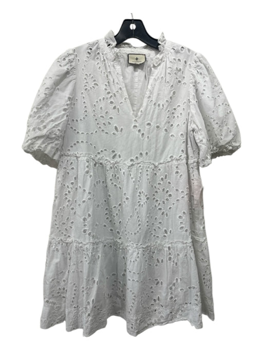 Tuckernuck Size XL White Cotton Eyelet Split V neckline Tiered Dress White / XL