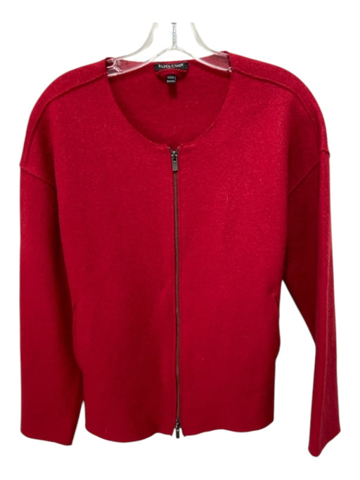 Eileen Fisher Size PM Red Wool Boucle Zip Up Side Pockets Sweater Red / PM