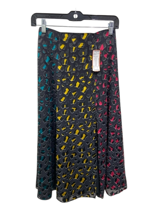 Alice + Olivia Size 0 Black, Yellow, Blue Viscose & Silk Animal Print Midi Skirt Black, Yellow, Blue / 0