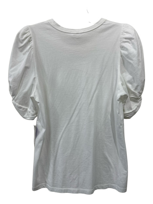 A.L.C. Size S White Cotton Short Puff Sleeve Round Neck Top White / S