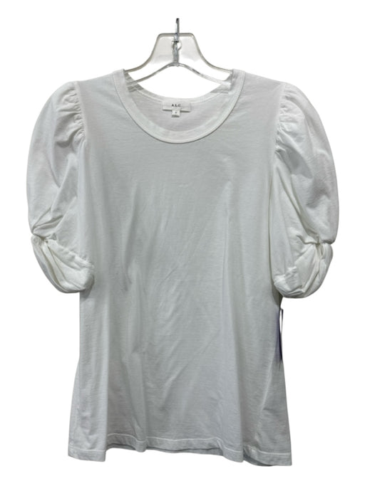 A.L.C. Size S White Cotton Short Puff Sleeve Round Neck Top White / S
