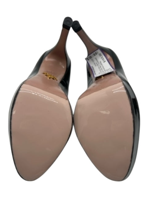 Prada Shoe Size 35 Black Patent Leather Pointed Toe Stiletto Platform Pumps Black / 35