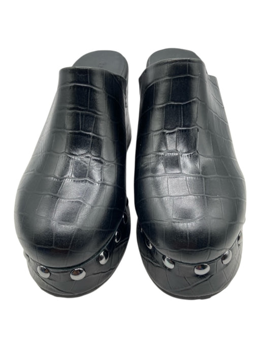 Chocolat Blu Shoe Size 36 Black Leather Croc Embossed Silver Studs Mules Black / 36