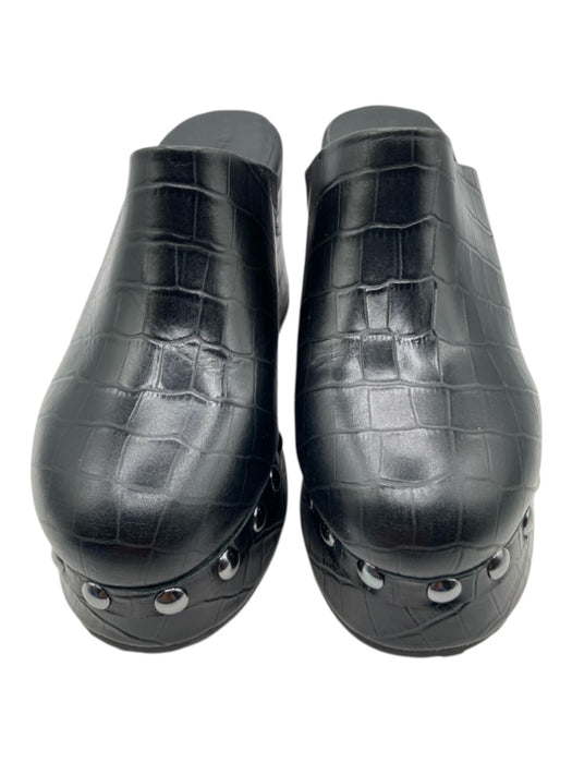 Chocolat Blu Shoe Size 36 Black Leather Croc Embossed Silver Studs Mules Black / 36