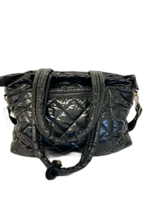Oliver Thomas Black Polyester Shiny Quilted Multiple Compartments Tote Bag Black
