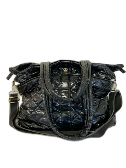 Oliver Thomas Black Polyester Shiny Quilted Multiple Compartments Tote Bag Black