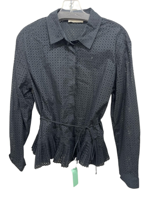 Ulla Johnson Size 4 Black Cotton Long Sleeve Perforated Button Up Top Black / 4
