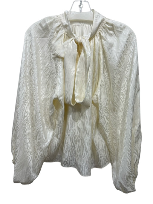Marie Oliver Size XS Cream White Silk Jacquard Long Balloon Sleeve Tie Back Top Cream White / XS