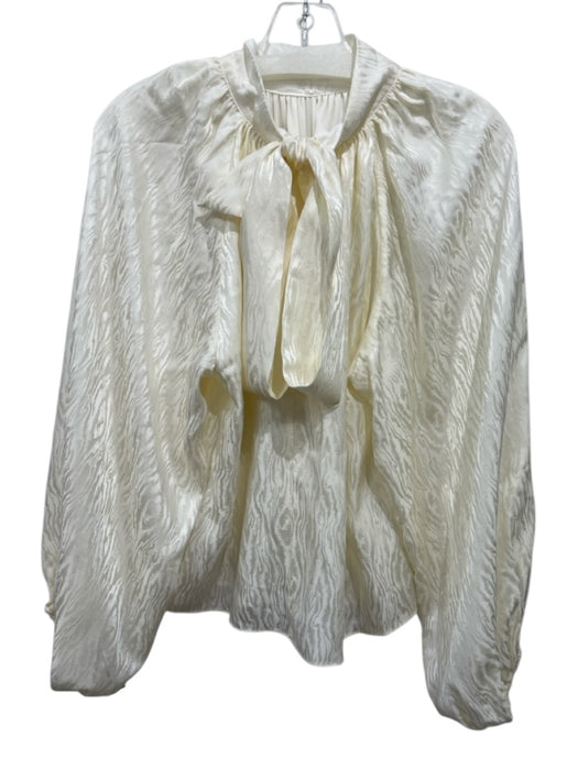 Marie Oliver Size XS Cream White Silk Jacquard Long Balloon Sleeve Tie Back Top Cream White / XS