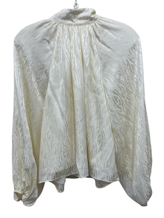 Marie Oliver Size XS Cream White Silk Jacquard Long Balloon Sleeve Tie Back Top Cream White / XS