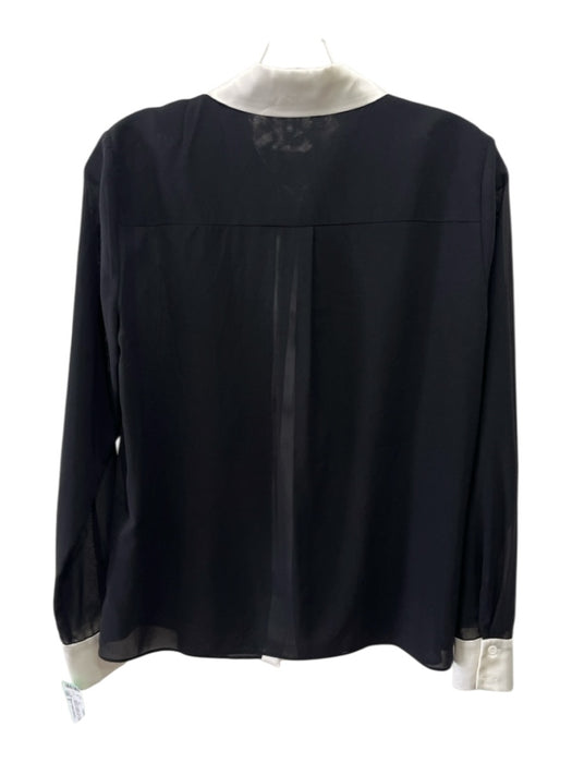 Alice + Olivia Classics Size S Black & White Silk Blend Sheer Long Sleeve Top Black & White / S