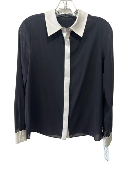 Alice + Olivia Classics Size S Black & White Silk Blend Sheer Long Sleeve Top Black & White / S