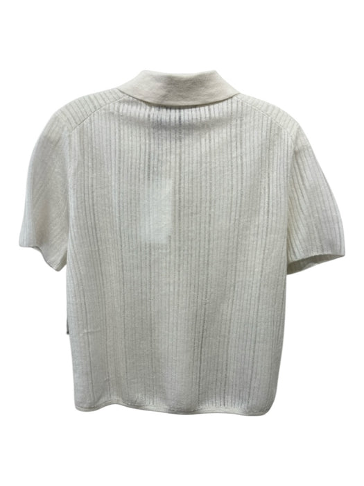 Theory Size M Cream White Linen Blend Ribbed Knit Short Sleeve Polo Top Cream White / M