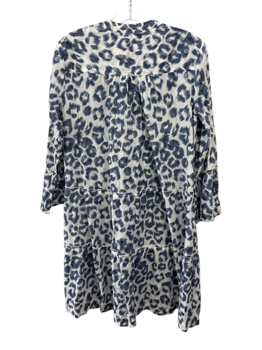 Lola Australia Size XS White & Blue Cotton Leopard Print Long Sleeve Dress White & Blue / XS