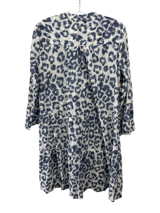 Lola Australia Size XS White & Blue Cotton Leopard Print Long Sleeve Dress White & Blue / XS