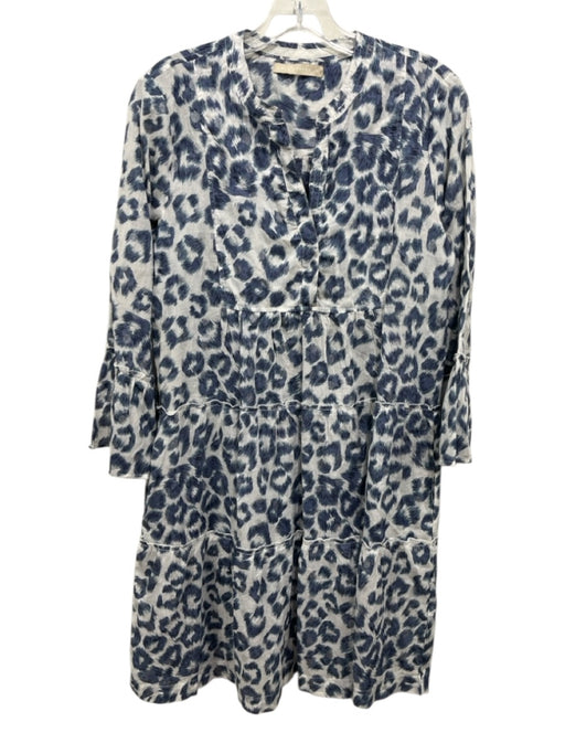 Lola Australia Size XS White & Blue Cotton Leopard Print Long Sleeve Dress White & Blue / XS
