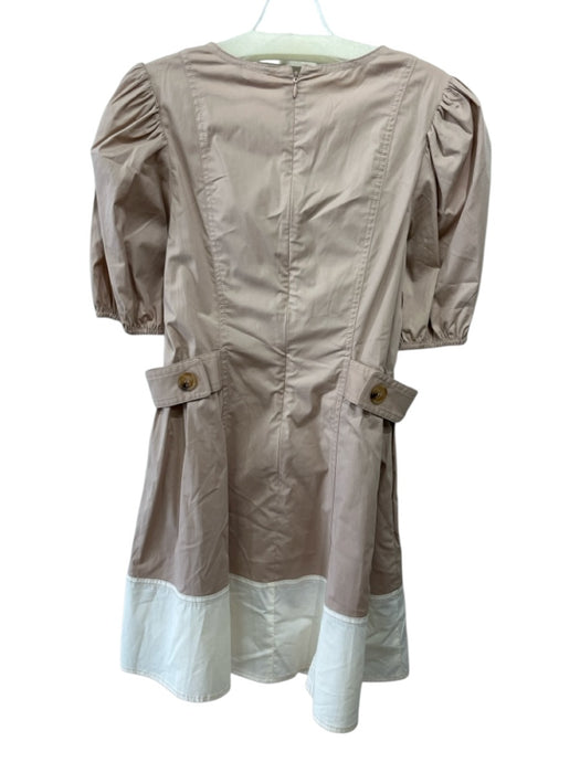 Shoshanna Size 2 Beige Pink & White Cotton Blend Short Puff Sleeve Dress Beige Pink & White / 2