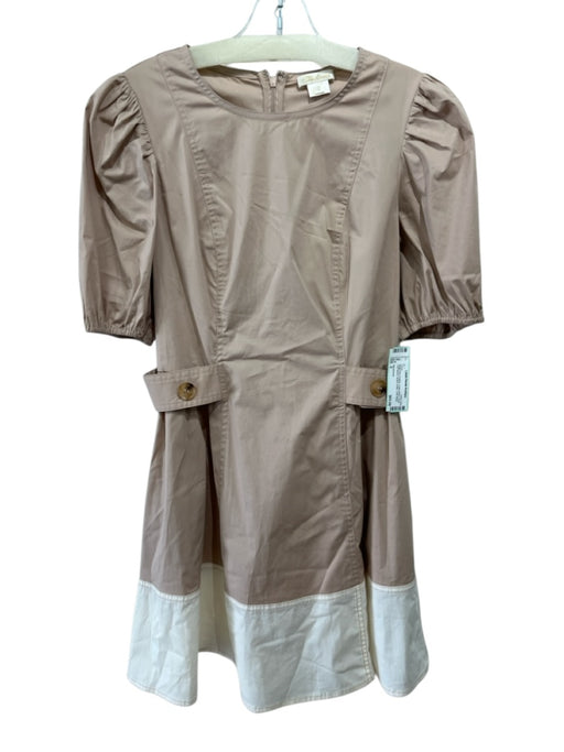 Shoshanna Size 2 Beige Pink & White Cotton Blend Short Puff Sleeve Dress Beige Pink & White / 2