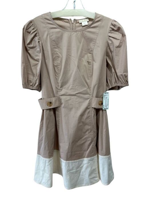 Shoshanna Size 2 Beige Pink & White Cotton Blend Short Puff Sleeve Dress Beige Pink & White / 2