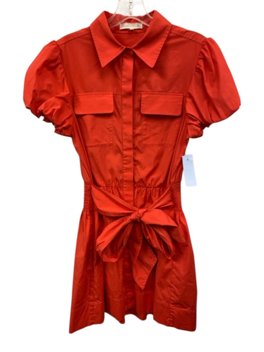 Ramy Brook Size S Red Shirred Waist Tie Waist Button Down Mini Dress Red / S