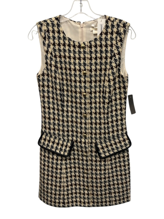 Shoshanna Size 2 Black, Brown, Beige Wool Blend Sleeveless Houndstooth Dress Black, Brown, Beige / 2