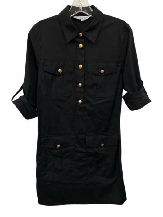 Veronica Beard Size 2 Black Cotton Long Sleeve Half Button Cargo Pockets Dress Black / 2