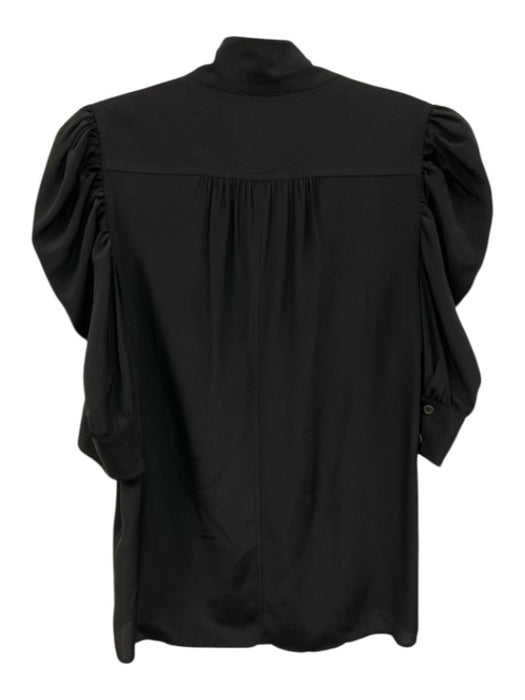 Frame Size Small Black Silk Half Puff Sleeve Button Front Standing Collar Top Black / Small
