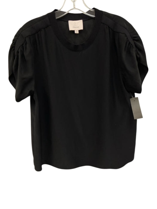 Cinq a Sept Size Small Black Silk Satin Gathered Ribbed Top Black / Small