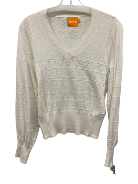 Wispr Size Small Cream White Cotton Blend Long Sleeve Open Knit V Neck Sweater Cream White / Small