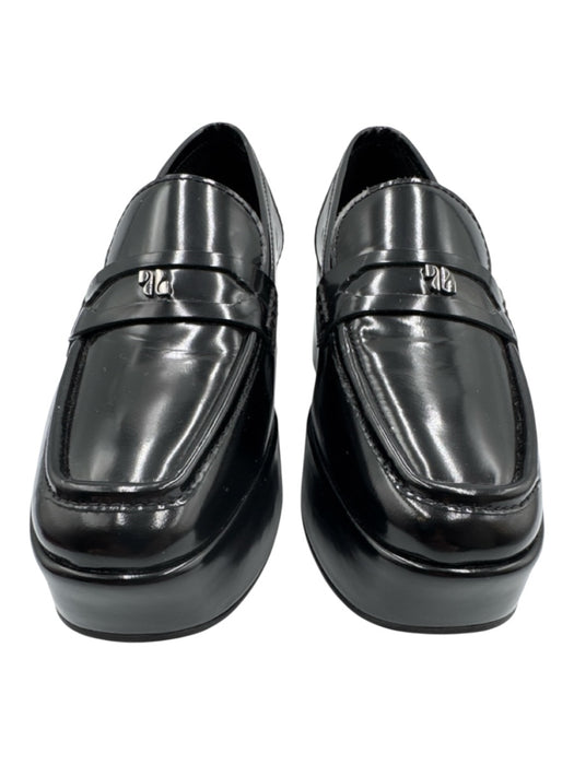 Larroude Shoe Size 5.5 Black Leather Upper Square Toe Logo Penny Loafer Loafers Black / 5.5