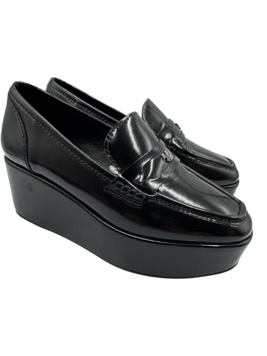 Larroude Shoe Size 5.5 Black Leather Upper Square Toe Logo Penny Loafer Loafers Black / 5.5