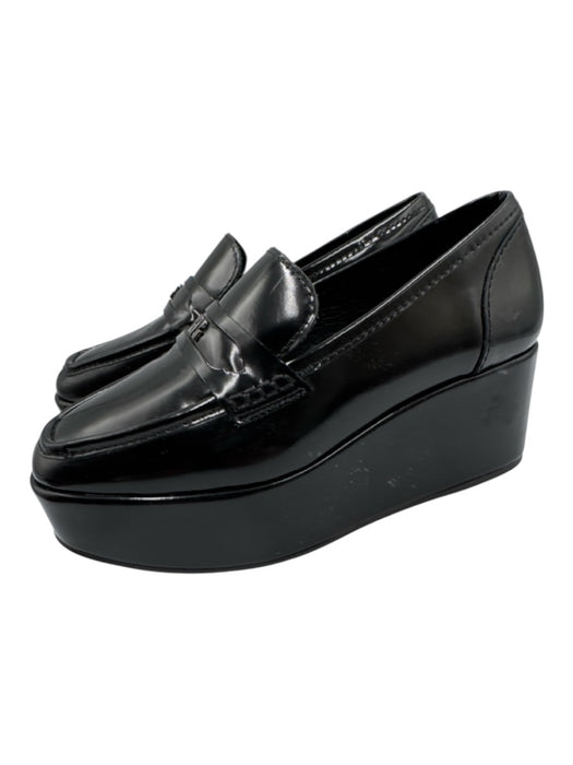 Larroude Shoe Size 5.5 Black Leather Upper Square Toe Logo Penny Loafer Loafers Black / 5.5